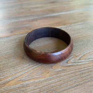 Women's Round Brown Wood Bangle Mahogany Chunky Statement Bracelet